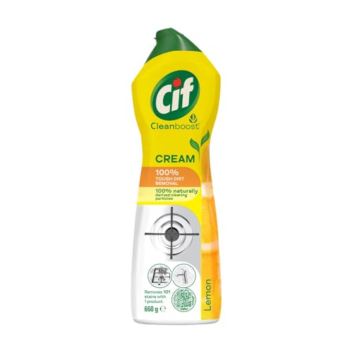 Cif Abrasive Surface Cleaner Cream, Lemon| Kitchen & Bathroom, Removes Grease, Dirt & Tough Stains with Natural Cleaning Particles, 500ml
