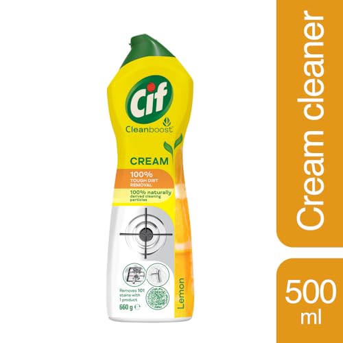 Cif Abrasive Surface Cleaner Cream, Lemon| Kitchen & Bathroom, Removes Grease, Dirt & Tough Stains with Natural Cleaning Particles, 500ml - Image 3